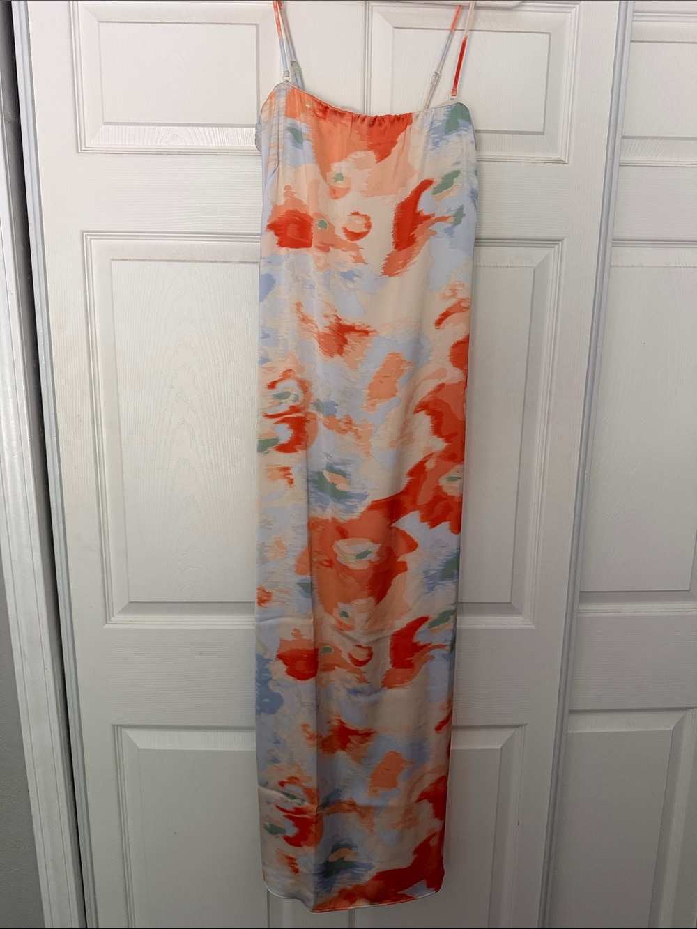 Abercrombie & Fitch Coral and Light Blue Abstract Watercolor Maxi Skirt